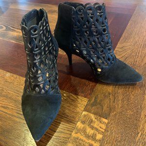 Loeffler Randall Rashida, Suede and Calf Hair, Laser Cut Ankle Bootie